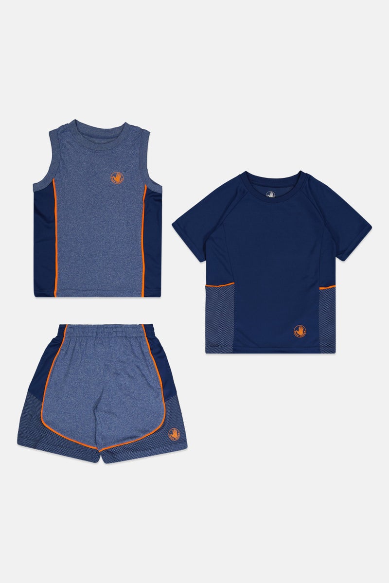 Body Glove Kids Boy 3 Piece Sportswear Fit Short Sleeve Training T-shirts And Shorts Set, Multicolor - Image 2